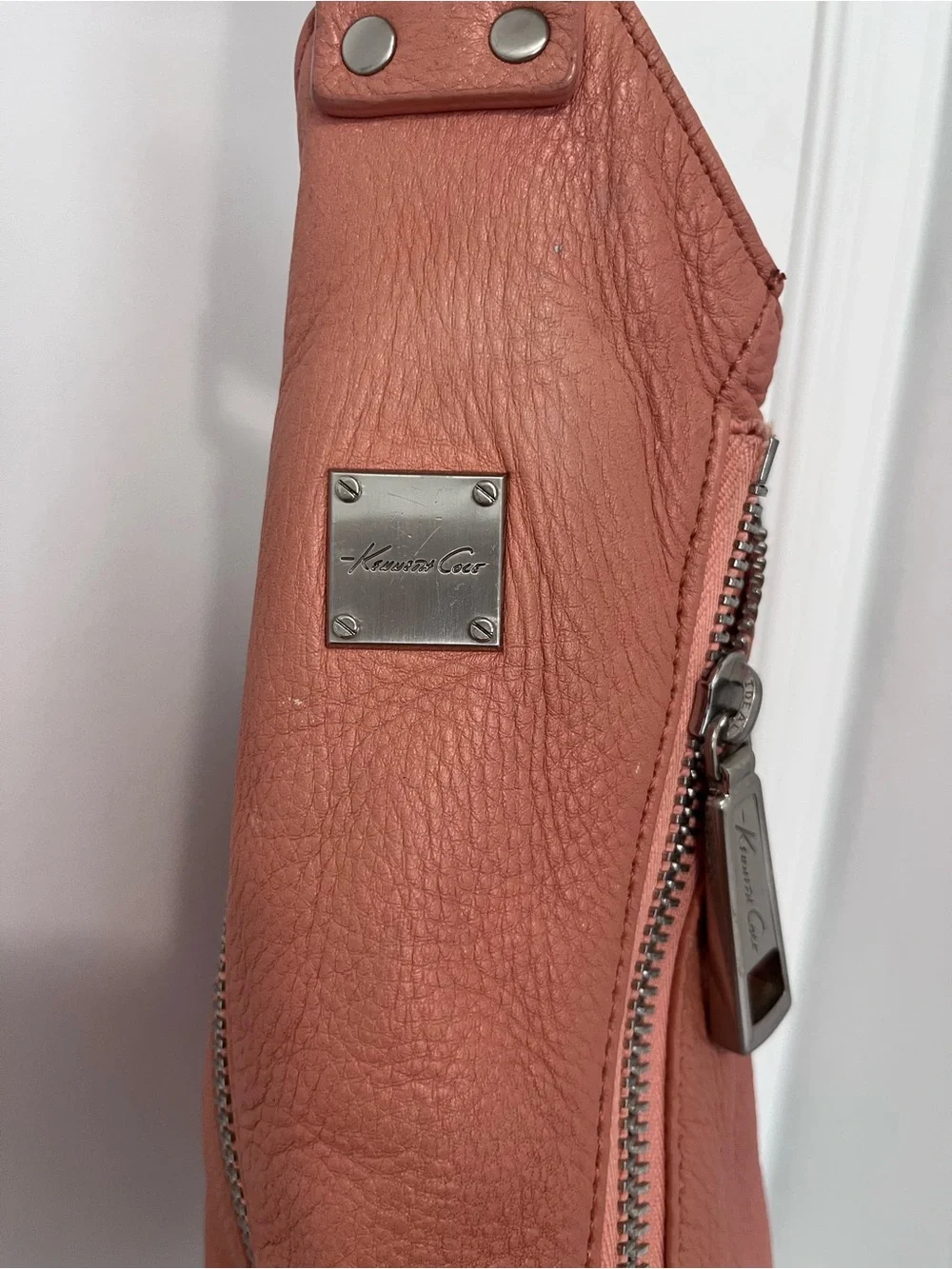 Kenneth Cole Leather Salmon Hobo Bag w/ Hidden Zip Pockets
